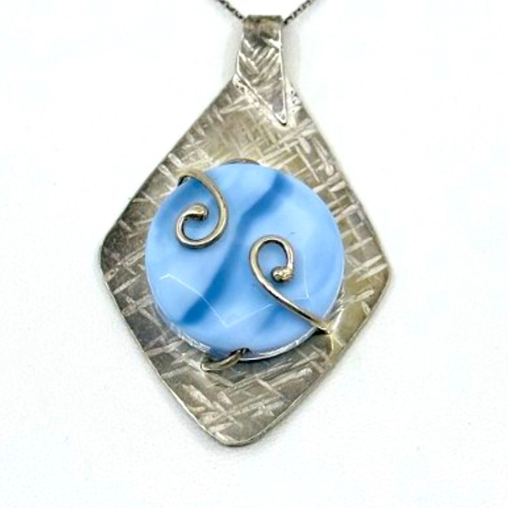 Handmade Sterling Silver Blue Lace Agate‎ Pendant